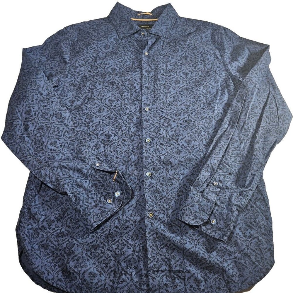 Men's Business Casual Navy Long Sleeve Button Up - Slim Fit Large - Ricky Singh